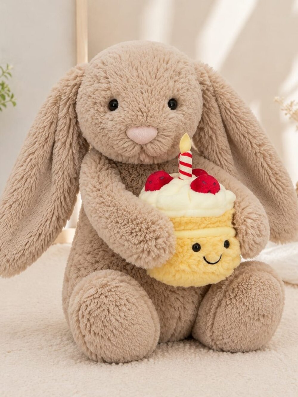Jellycat Bashful Beige Bunny Birthday Cake Plush 31CM Soft Stuffed Toy Gift NWT
